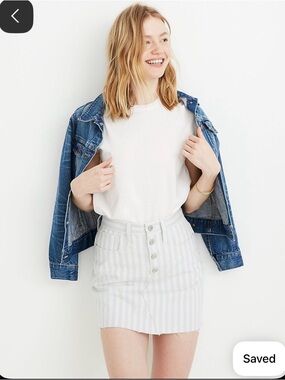 Stretch A-Line Mini Skirt in Pompano Stripe: Button-Front Edition SZ 34